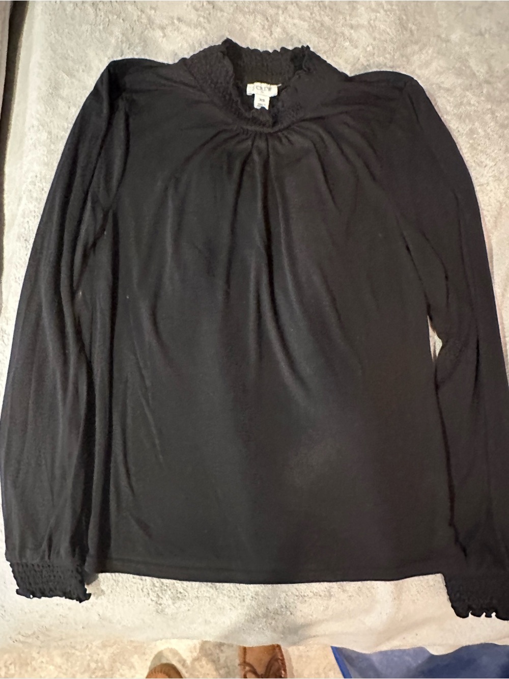 J.CREW Black Smocked Cuff Blouse Size XS Like New